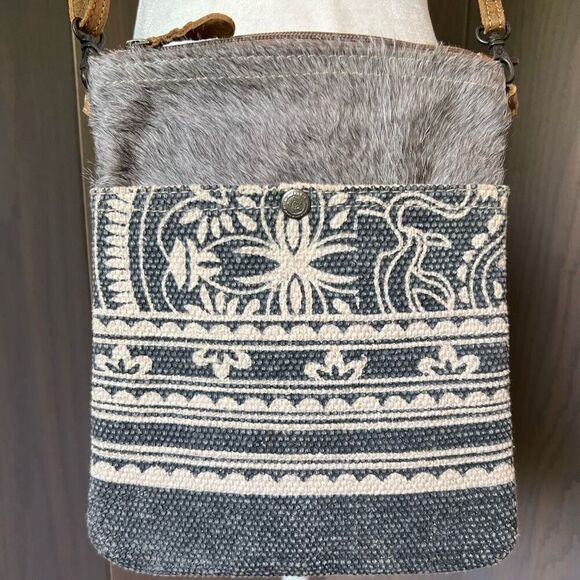 MYRA Crossbody Bag Canvas Hair-on Leather - Picture 1 of 10